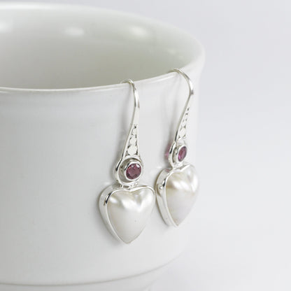 mabe pearl earrings heart shape set in 925 sterling silver with genuine pink tourmaline