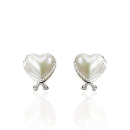 Lovely Heart Shape 14*14 mm white mabe south sea pearl OMEGA stud earrings set in 925 sterling silver ear studs with omega lock