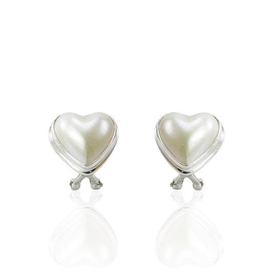 Lovely Heart Shape 14*14 mm white mabe south sea pearl OMEGA stud earrings set in 925 sterling silver ear studs with omega lock