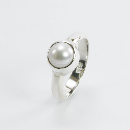 fresh water pearl ring 925 sterling silver 8mm round bezel set