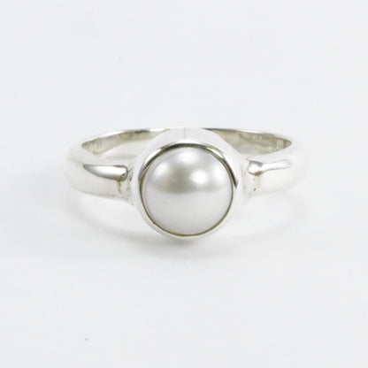 fresh water pearl ring 925 sterling silver 8mm round bezel set