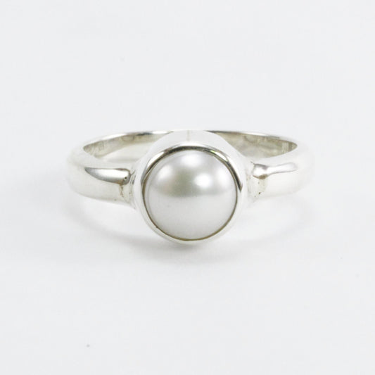 fresh water pearl ring 925 sterling silver 8mm round bezel set
