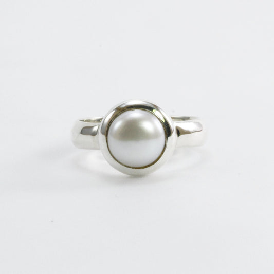 fresh water pearl ring 925 sterling silver 8 mm round pearl