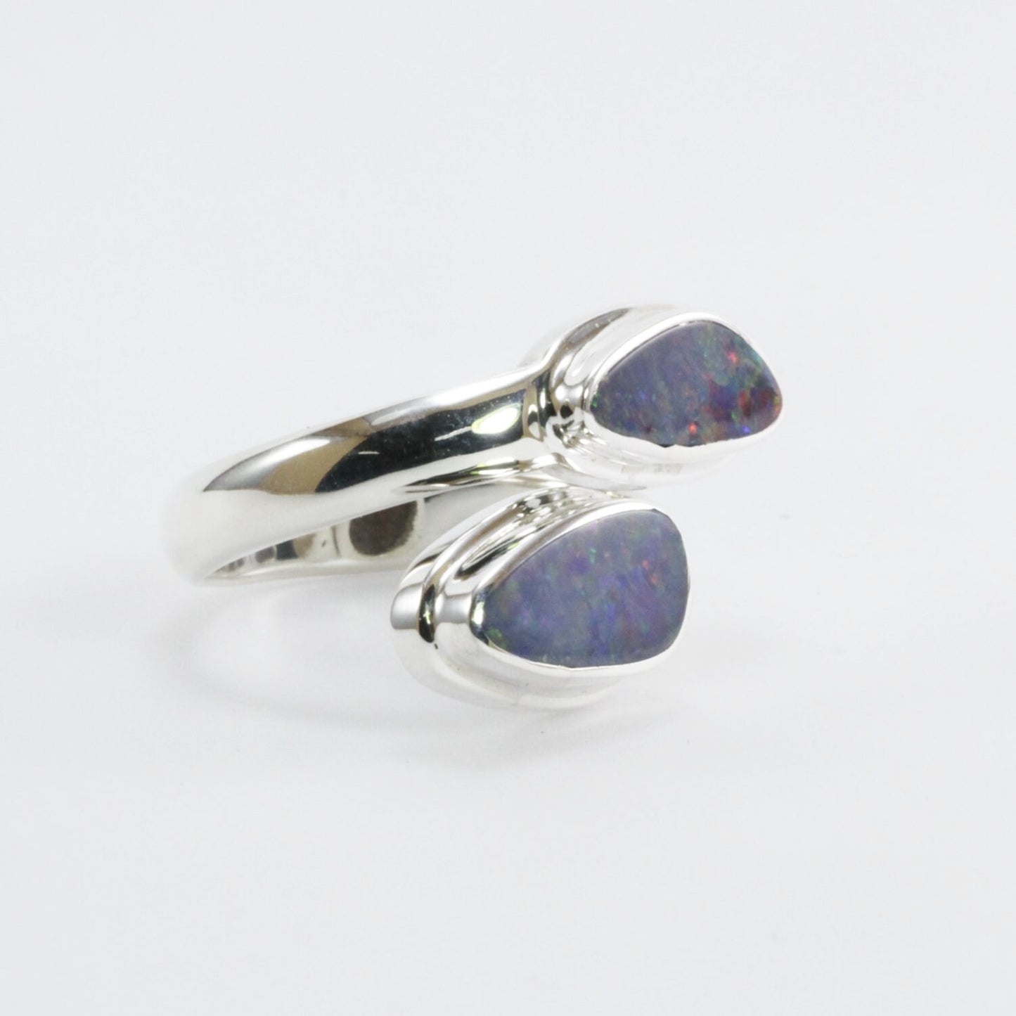 bypass ring with genuine blue opal set in 925 sterling silver, opal ring