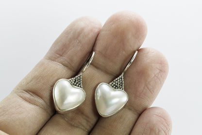 mabe pearl earrings 925 sterling silver heart shape decorated with dot ornament