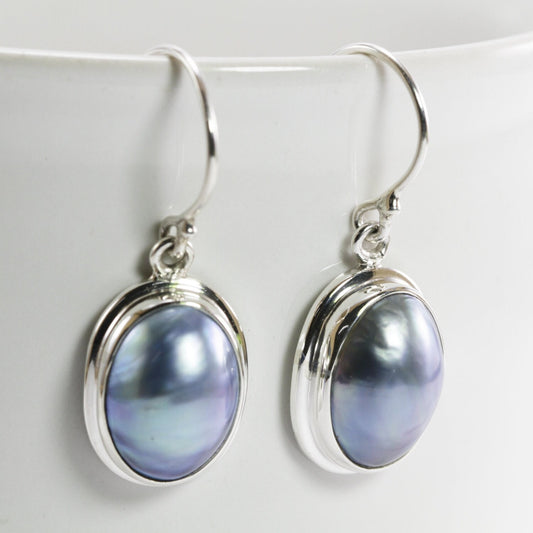 oval pearl earrings 925 sterling silver oval 10*14 mm, mabe pearl earrings,