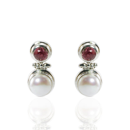 freshwater pearl earrings stud 925 sterling silver with genuine pink tourmaline