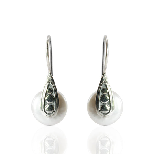 freshwater pearl earrings 925 sterling silver decorated with dot ornament