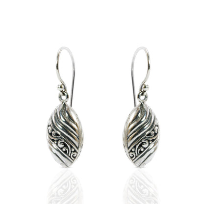 marquise earrings 925 sterling silver decorated with bali carving filigree ornament