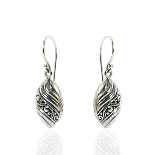 marquise earrings 925 sterling silver decorated with bali carving filigree ornament