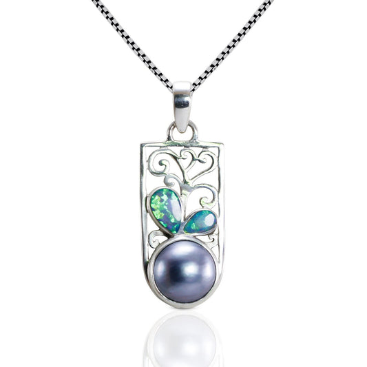 blue mabe pearl pendant necklace 925 sterling silver decorated with the opal and ornament art