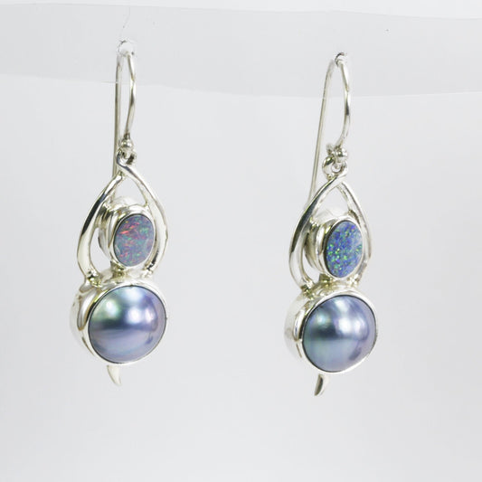 mabe pearl earrings with australian opal set in 925 sterling silver