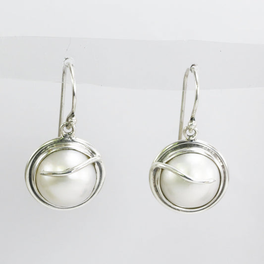 white mabe pearl earrings 925 sterling silver decorated with rope style
