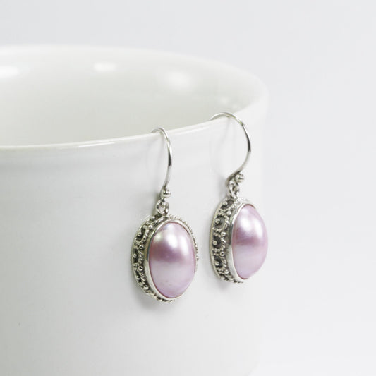 oval mabe pearl earrings set in 925 sterling silver 10*14 mm oval shape decorated with ornament crown