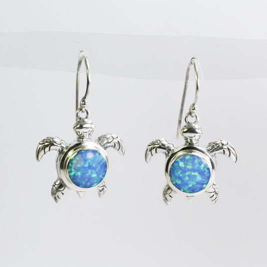 silver turtle earrings 925 sterling silver decorated with created opal