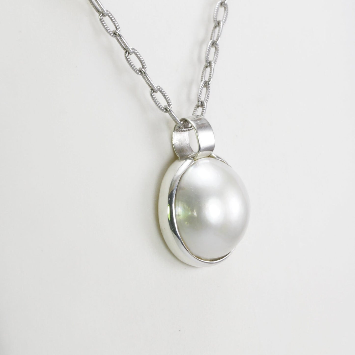 Mabe Pearl pendant necklace 925 sterling silver, Beautiful Round pearl 17 mm
