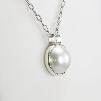 Mabe Pearl pendant necklace 925 sterling silver, Beautiful Round pearl 17 mm