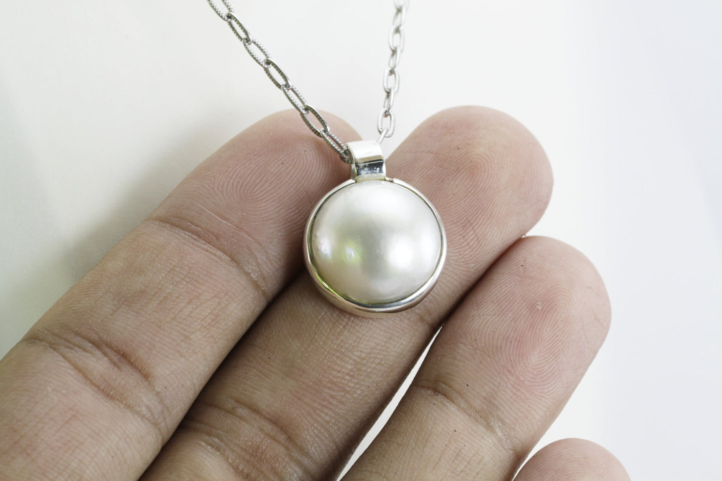 Mabe Pearl pendant necklace 925 sterling silver, Beautiful Round pearl 17 mm