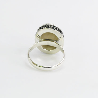mabe pearl ring 925 sterling silver oval shape  17*14 mm decorated with swirl crown filigree ornament