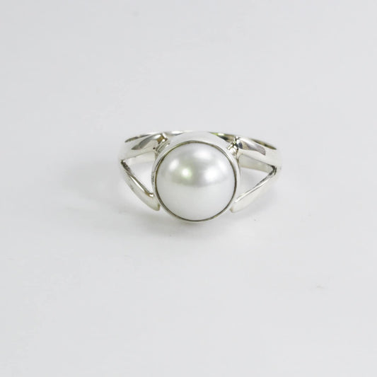 split shank ring 925 sterling silver with genuine round 9 mm fresh water pearl bezel set