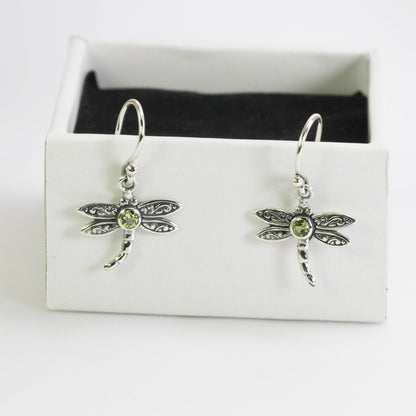 Beautiful dragonfly dangling earrings with genuine gems stone blue topaz set in 925 sterling silver decorated with swirl filigree art