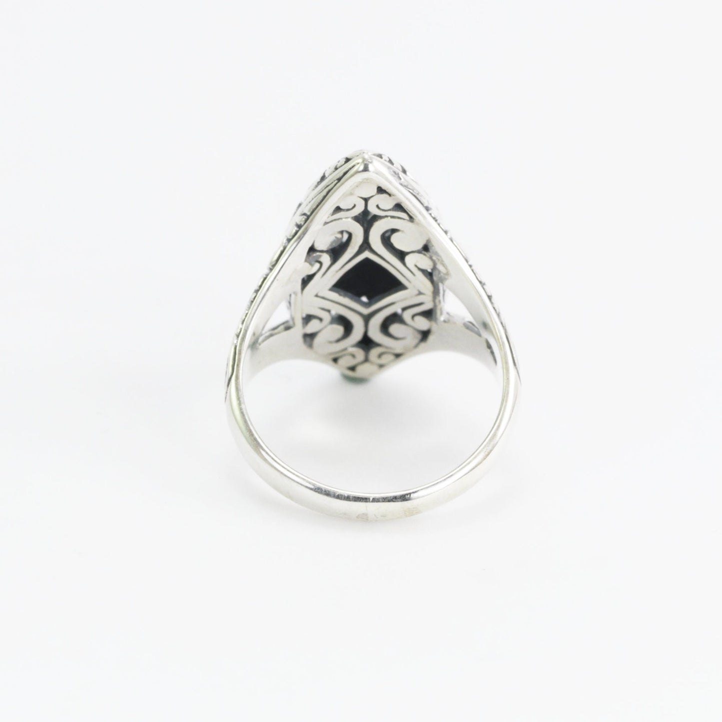 Marquise ring 925 sterling silver with genuine blue topaz decorated with swirl filigree