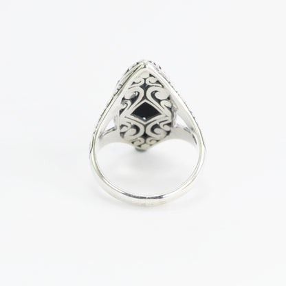 Marquise ring 925 sterling silver with genuine blue topaz decorated with swirl filigree