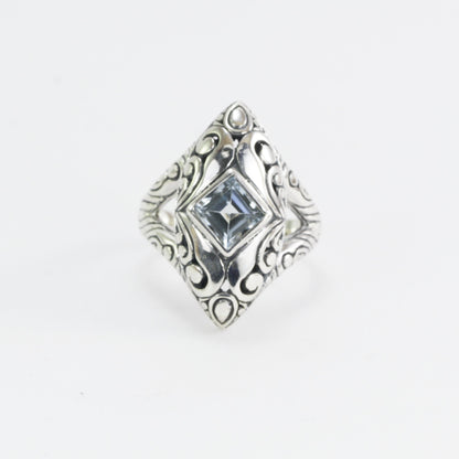 Marquise ring 925 sterling silver with genuine blue topaz decorated with swirl filigree