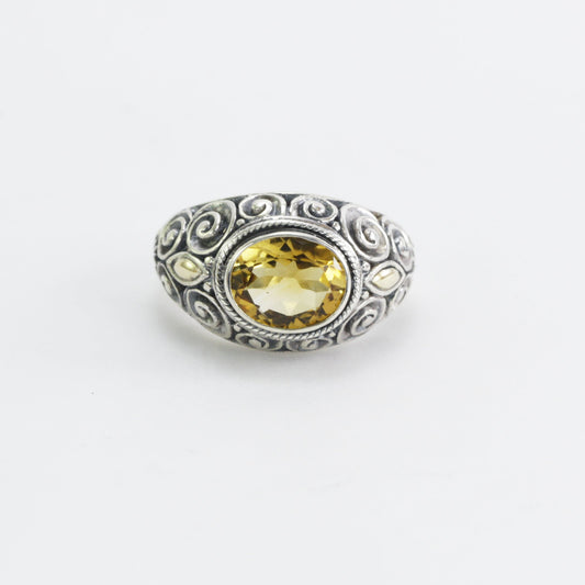 Citrine ring for women set in 925 sterling silver with 18K Gold accent and swirl filigree handcrafted