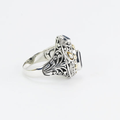 multi stone ring 925 sterling silver decorated with real 18K gold and handcrafted filigree art