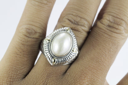 mabe pearl ring 925 sterling silver marquise shape decorated with 18K real gold