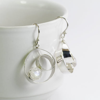 moonstone earrings 925 sterling silver, infinity rope earrings,