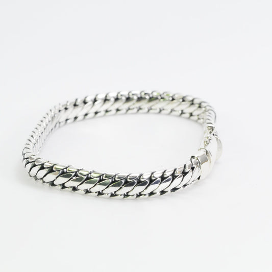 High Quality 925 sterling silver 4*8 MM tick bracelet Bali handmade woven chain  8.5" inch length with ultra safety closure tag
