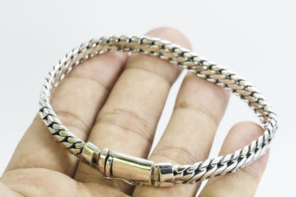 High Quality 925 sterling silver 4*8 MM tick bracelet Bali handmade woven chain  8.5" inch length with ultra safety closure tag