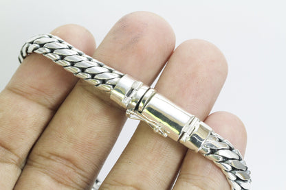 High Quality 925 sterling silver 4*8 MM tick bracelet Bali handmade woven chain  8.5" inch length with ultra safety closure tag