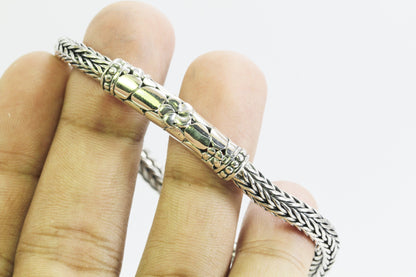 925 sterling silver bracelet Dragon Bone chain 7.5" inch length decorated with flower and rock ornament
