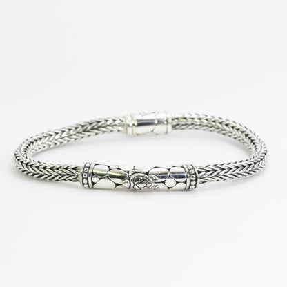 woven chain bracelet 925 sterling silver 7.5" inch length decorated with turtle ornament, 6MM round tickness