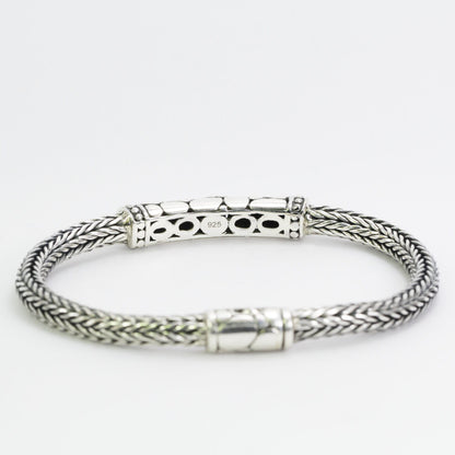 woven chain bracelet 925 sterling silver 7.5" inch length decorated with turtle ornament, 6MM round tickness