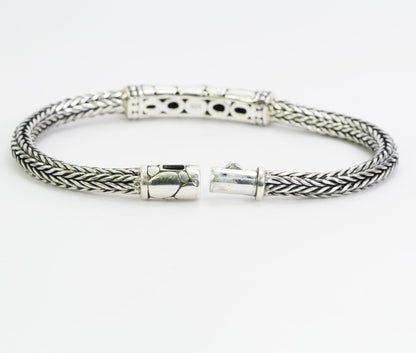 woven chain bracelet 925 sterling silver 7.5" inch length decorated with turtle ornament, 6MM round tickness