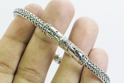 woven chain bracelet 925 sterling silver 7.5" inch length decorated with turtle ornament, 6MM round tickness