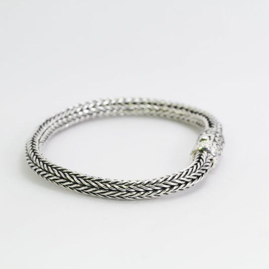 Bali Handmade-inspired woven foxtail  bracelet 925 sterling silver 7.5" inch length with safety box closure