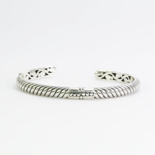 925 sterling silver Hinged Cuff Bangle Bracelet 7.5" inch decorated with cable style and cross carving art