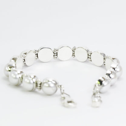 pearl bracelet 925 sterling silver 7.5-8" inch with genuine 9 mm fresh water pearl set in , lobster clasp lock