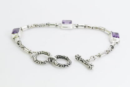 amethyst bracelet 925 sterling silver with byzantine chain and toggle lock