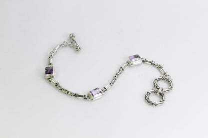 amethyst bracelet 925 sterling silver with byzantine chain and toggle lock