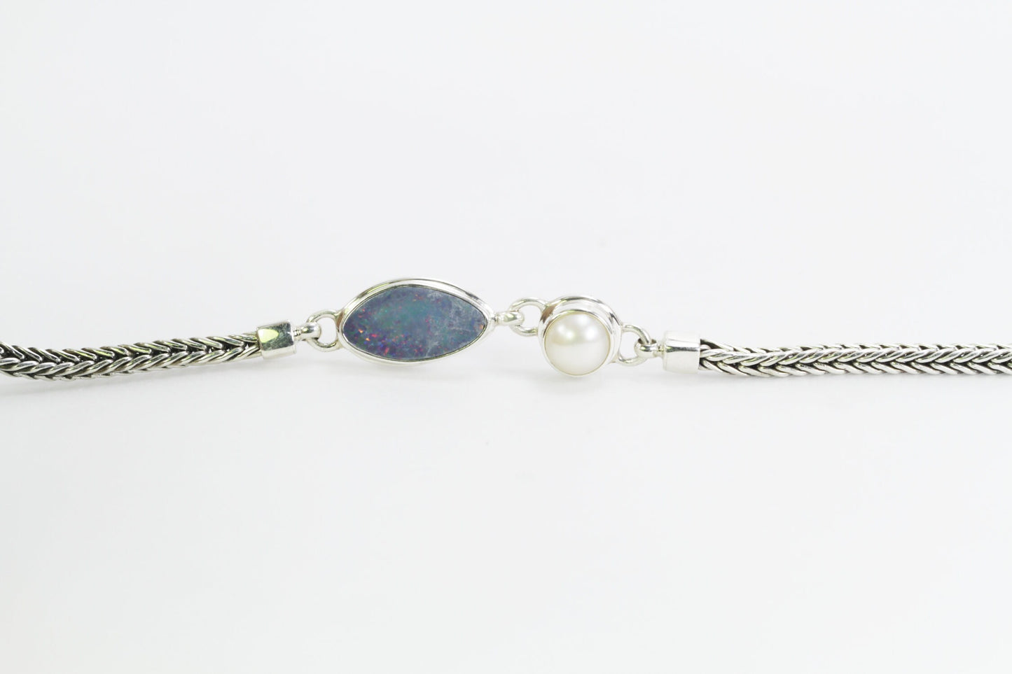 Opal bracelet 925 sterling silver 7-8" inch with freshwater pearl, foxtail bracelet