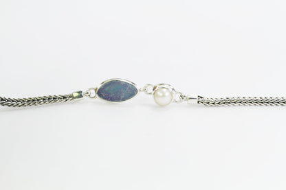 Opal bracelet 925 sterling silver 7-8" inch with freshwater pearl, foxtail bracelet