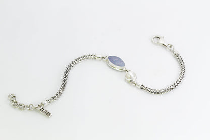 Opal bracelet 925 sterling silver 7-8" inch with freshwater pearl, foxtail bracelet