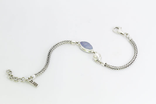Opal bracelet 925 sterling silver 7-8" inch with freshwater pearl, foxtail bracelet