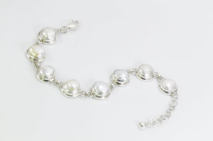 link bracelet 7.5"-8.5" inch with natural Baroque Biwa Pearl set in 925 sterling silver with lobster claw